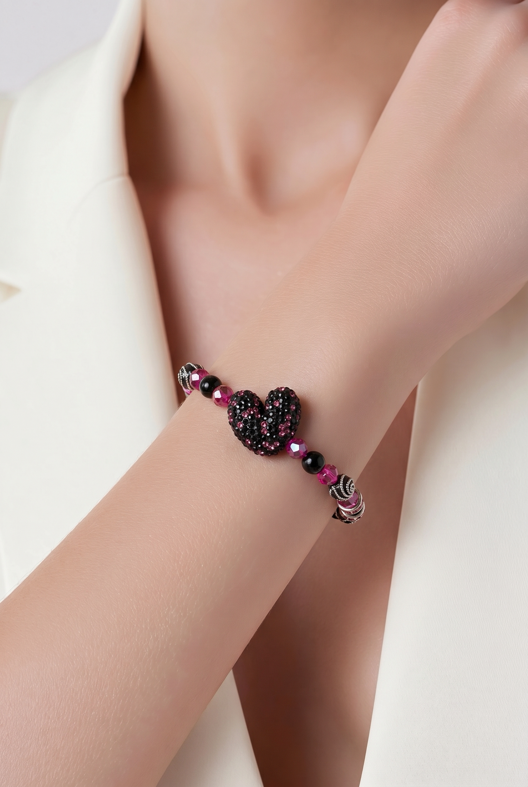 ✨ Midnight Pink Sparkle Heart Bracelet ✨
