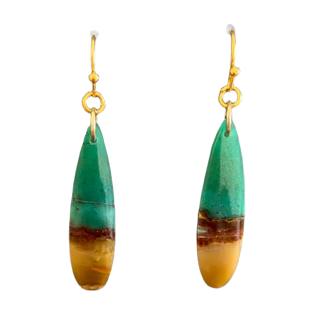 Opalized Wood Teal Drop Earrings