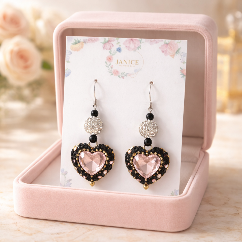 Blush Crystal Heart Statement Earrings 💕✨