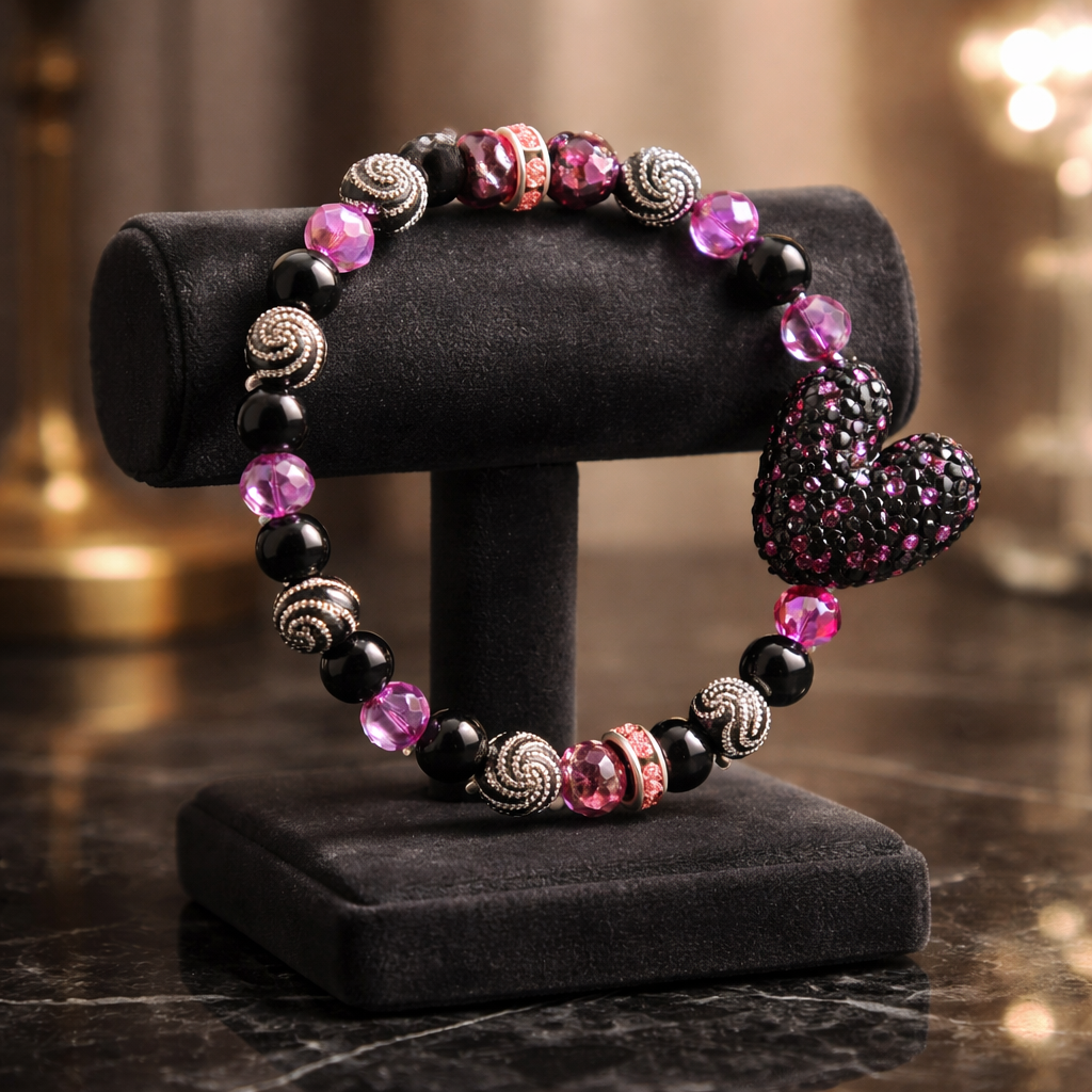 ✨ Midnight Pink Sparkle Heart Bracelet ✨