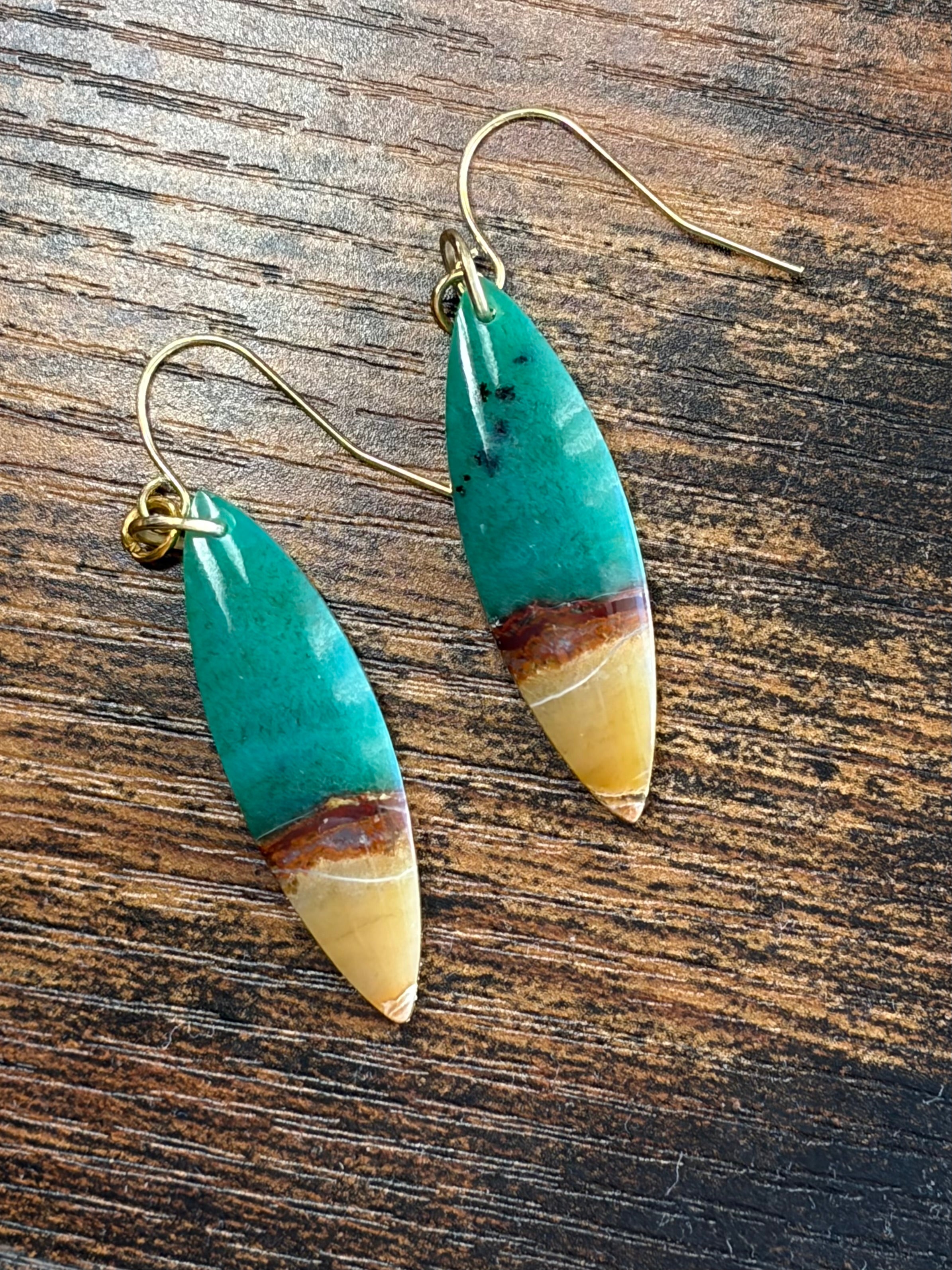 Opalized Wood Teal Drop Earrings