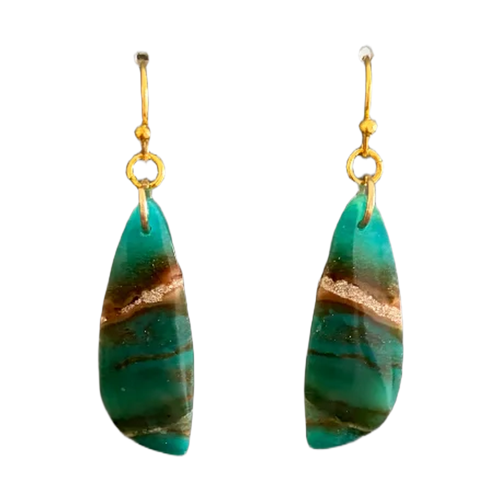 Opalized Wood Teal Drop Earrings