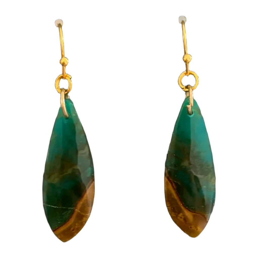 Opalized Wood Teal Drop Earrings