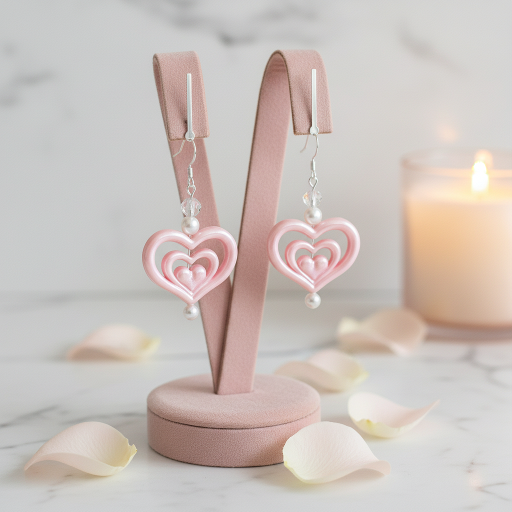 Blush Layered Heart Drop Earrings