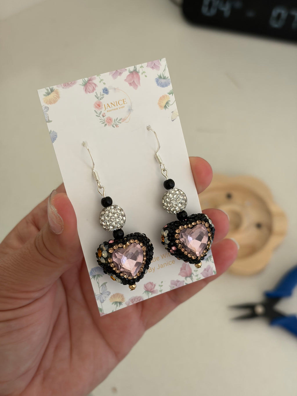 Blush Crystal Heart Statement Earrings 💕✨