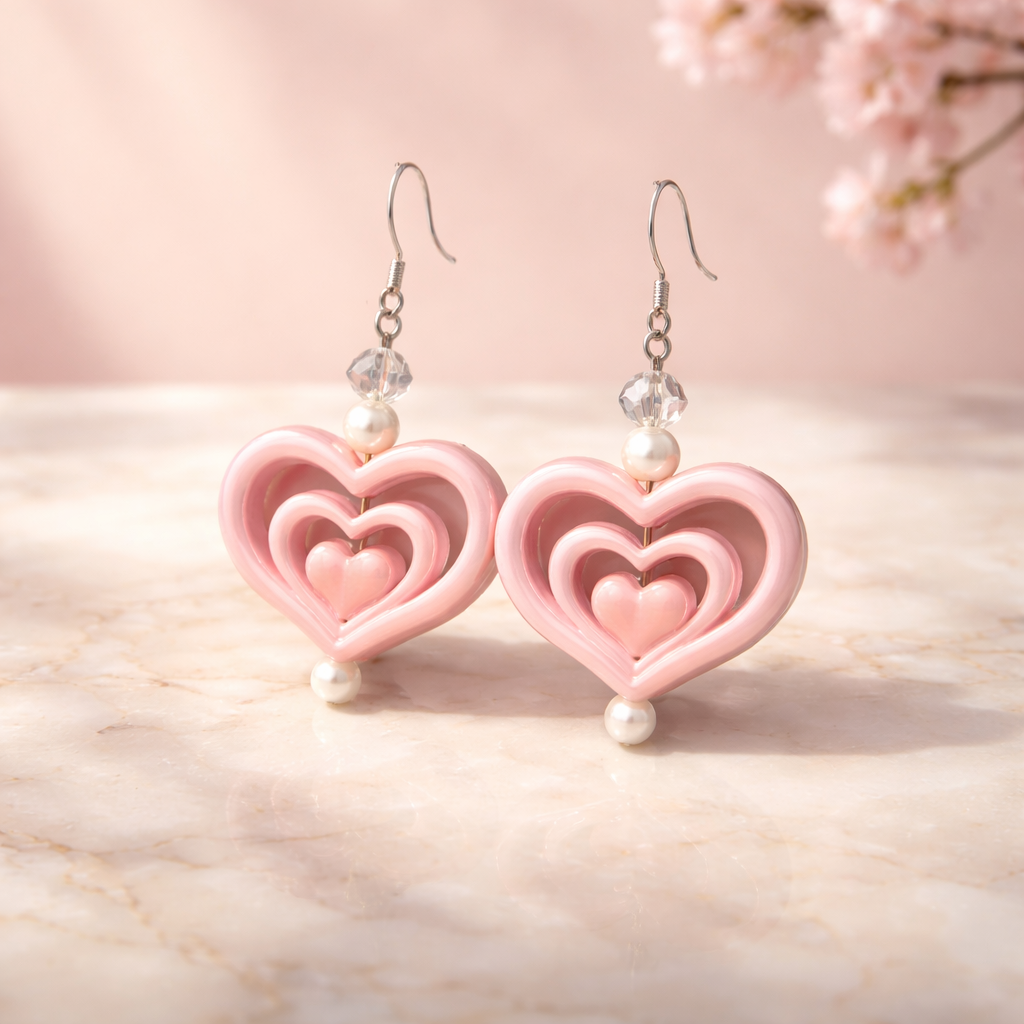 Blush Double Heart Drop Earrings 💕✨
