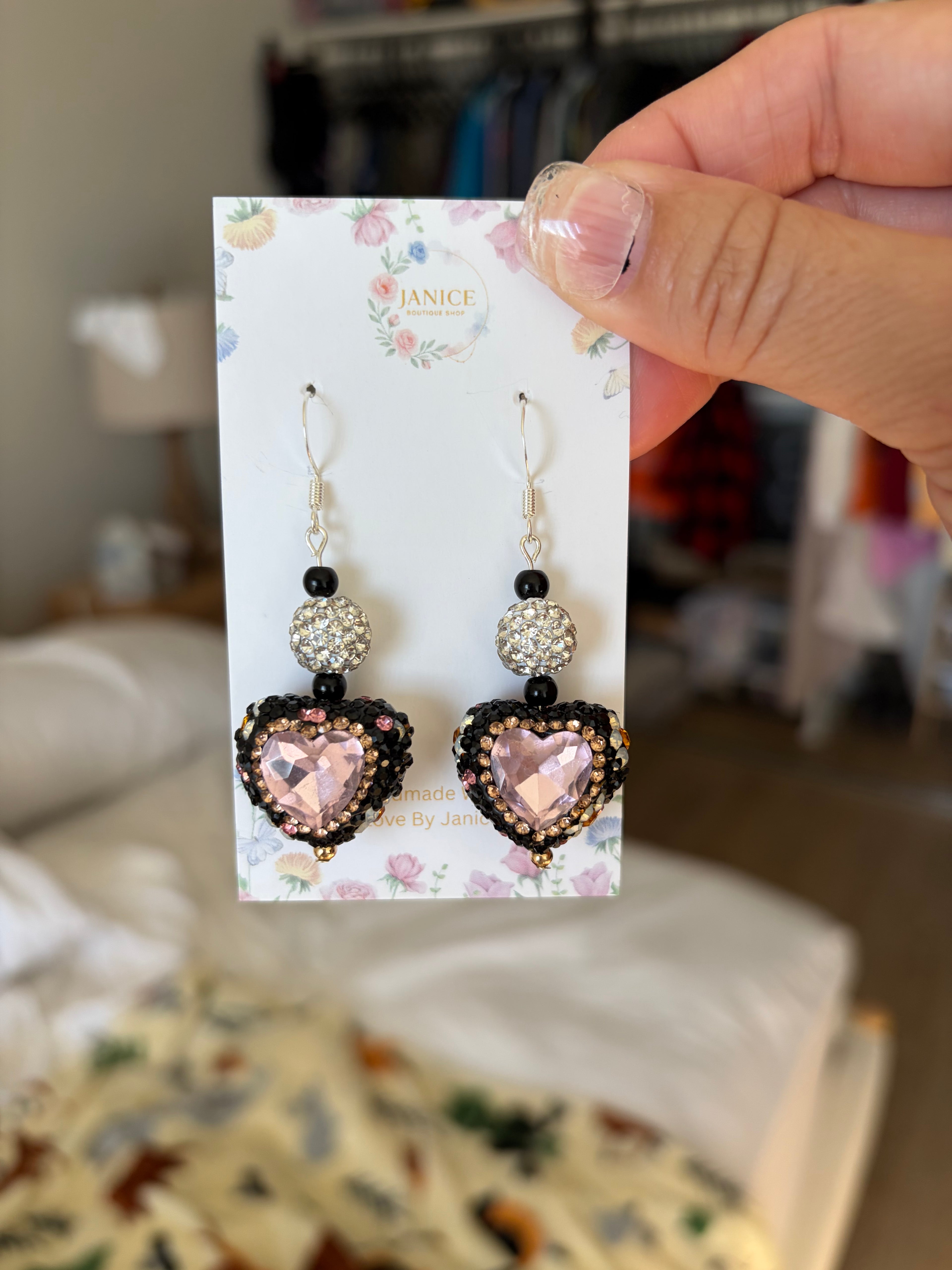 Blush Crystal Heart Statement Earrings 💕✨