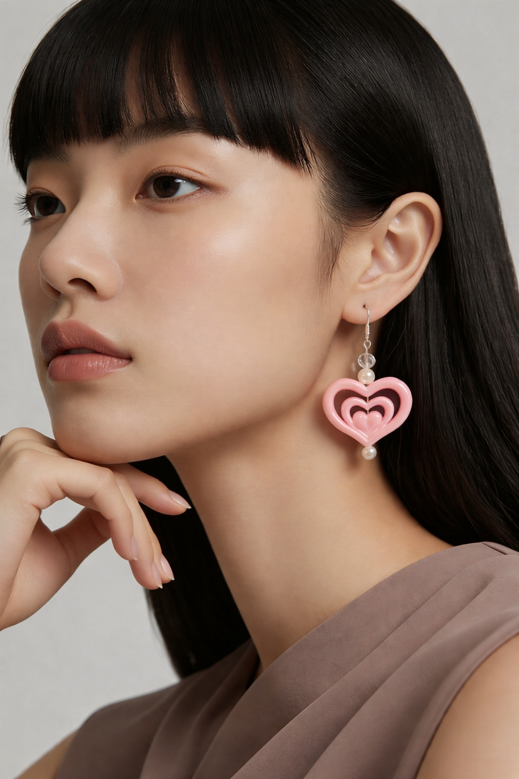 Blush Layered Heart Drop Earrings