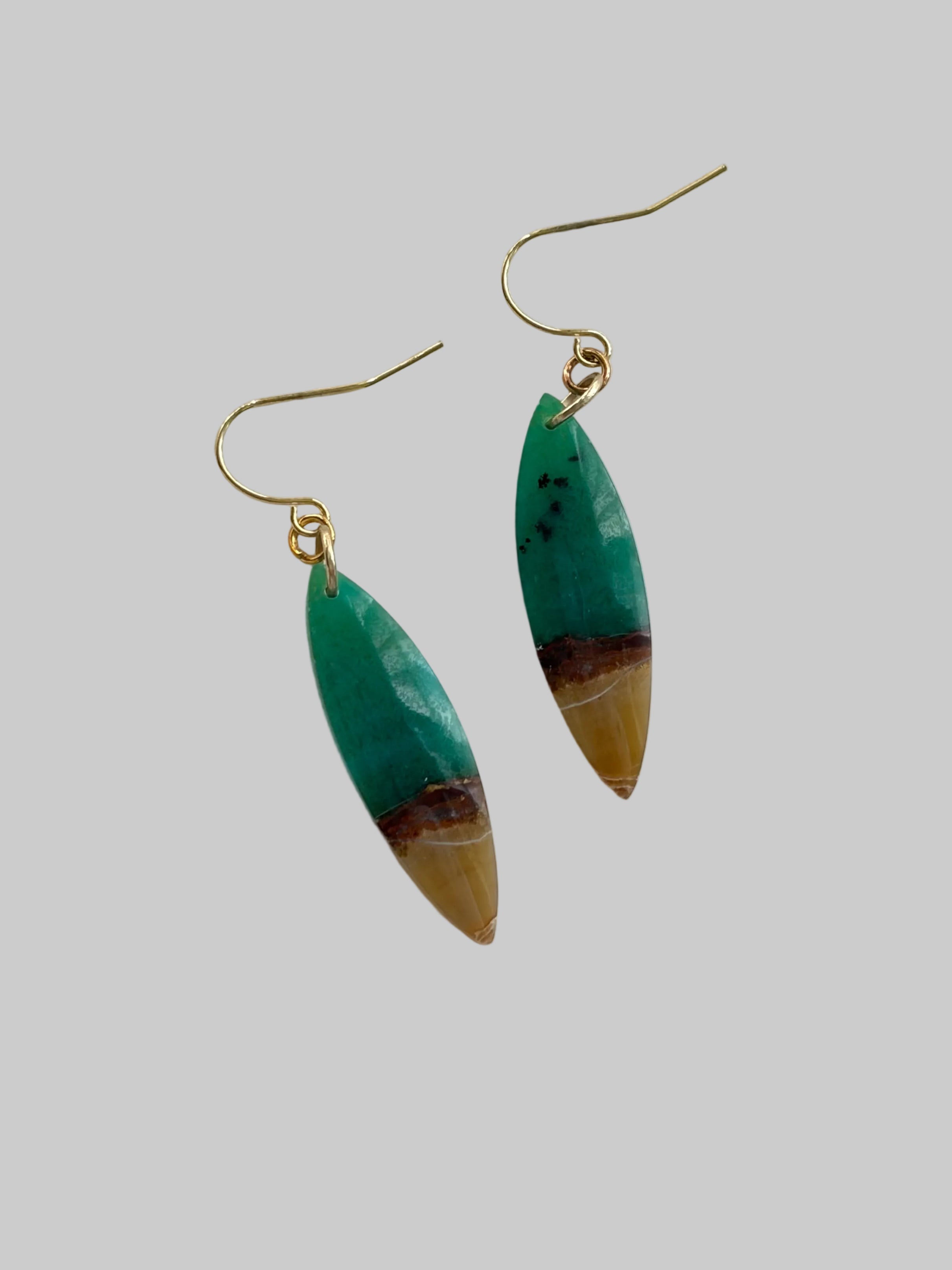 Opalized Wood Teal Drop Earrings