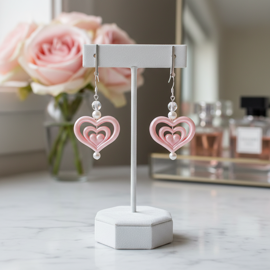 Blush Layered Heart Drop Earrings