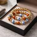 🩵 Blue Porcelain & Gold Stack Bracelet Set