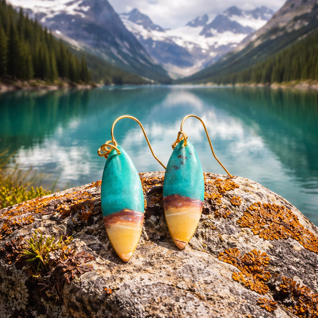 Opalized Wood Teal Drop Earrings