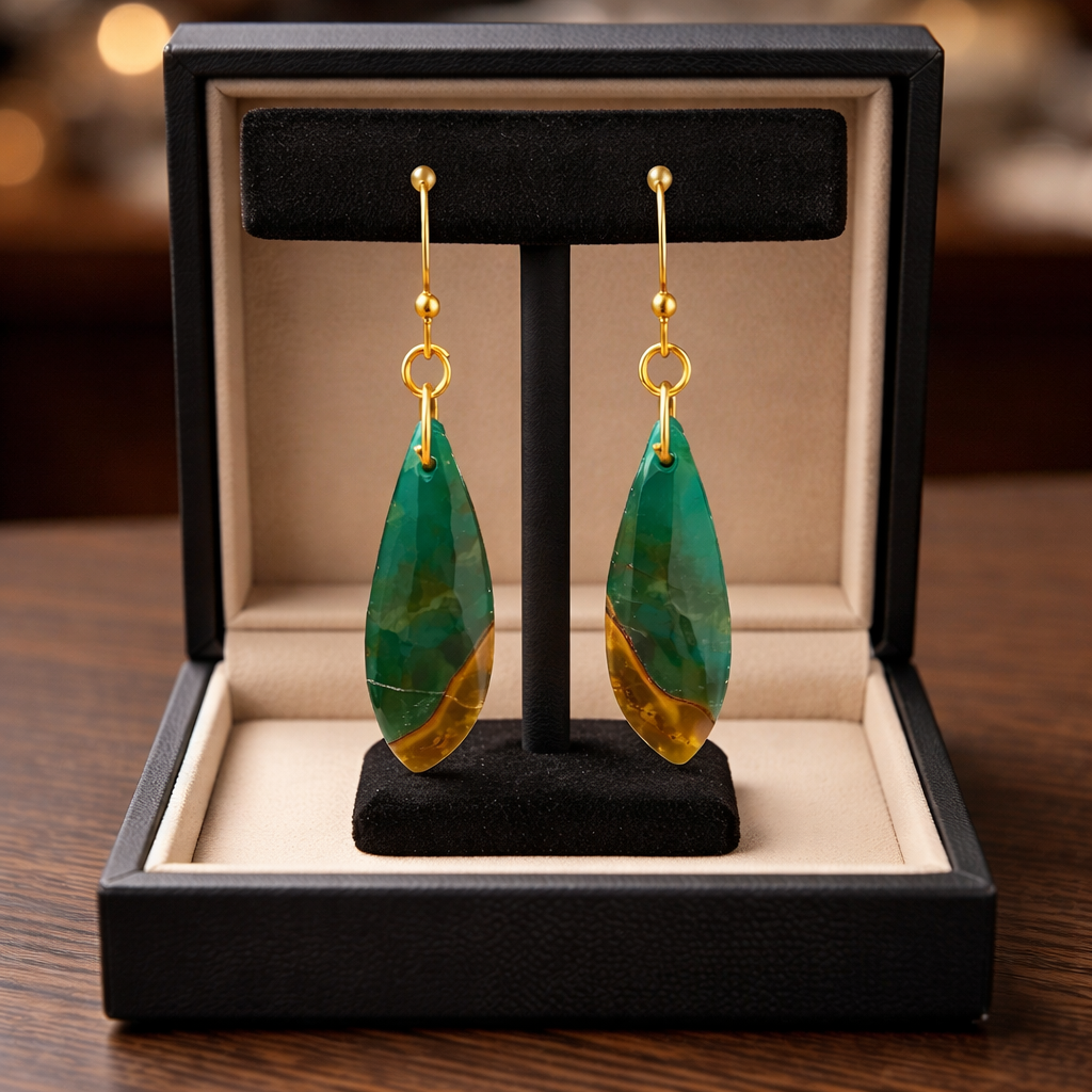 Opalized Wood Teal Drop Earrings