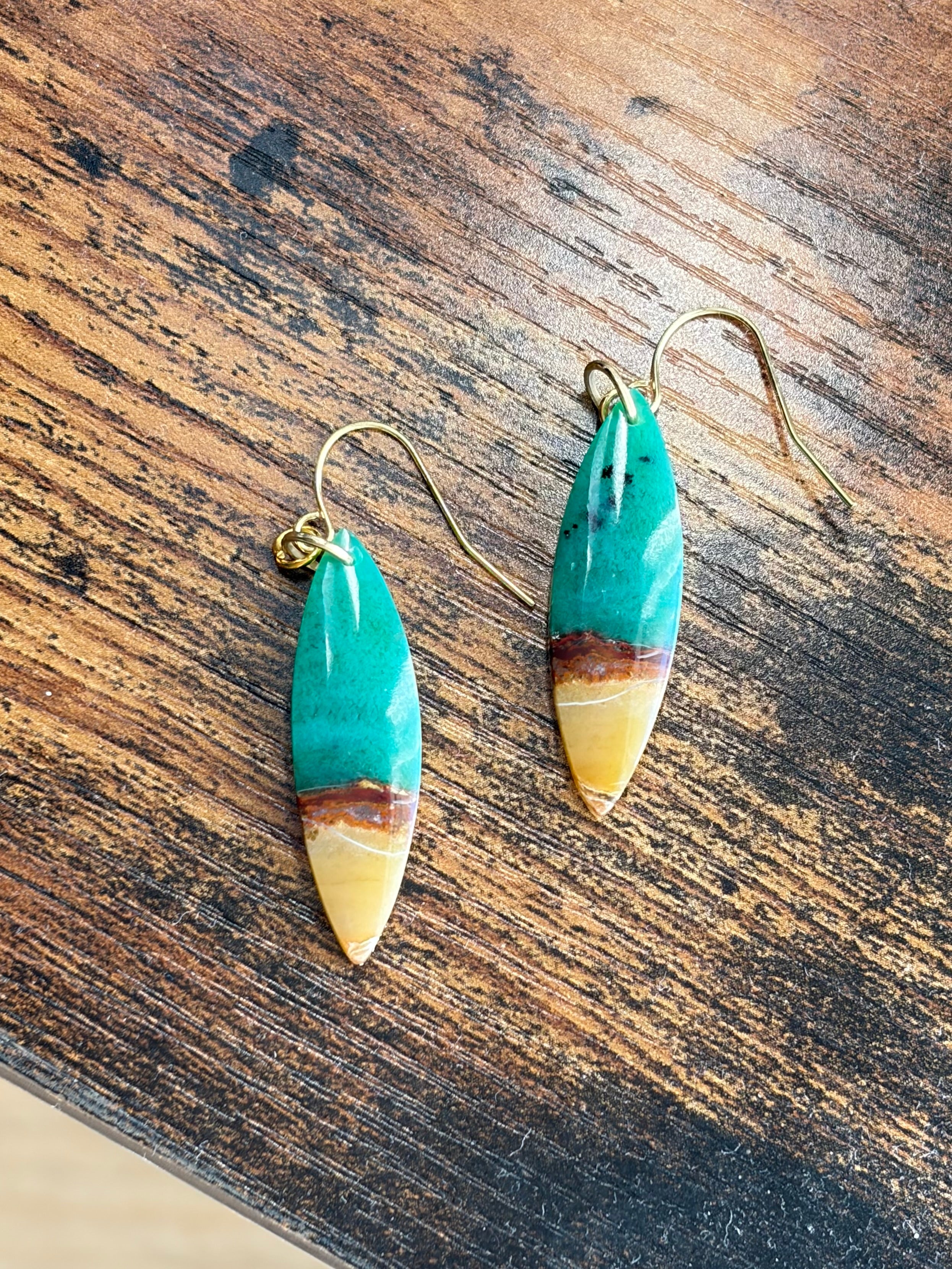 Opalized Wood Teal Drop Earrings