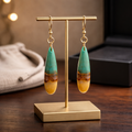 Opalized Wood Teal Drop Earrings