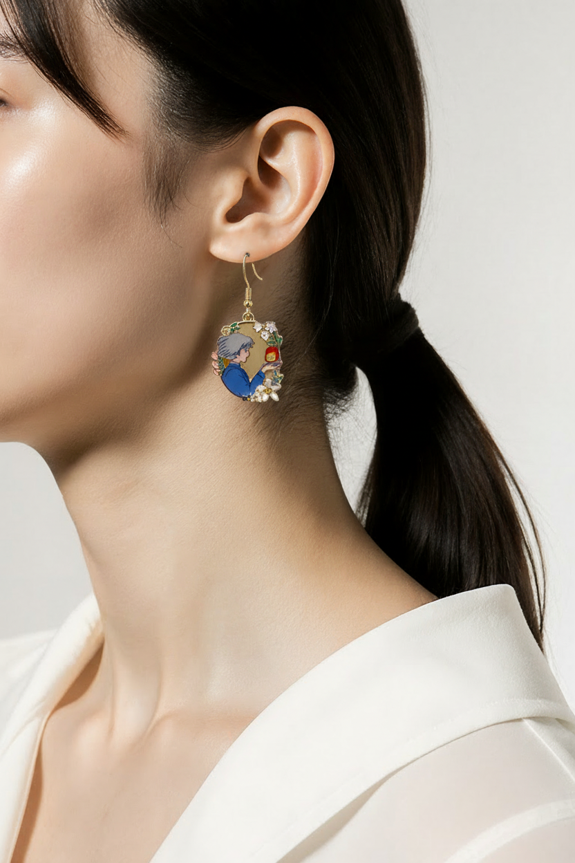 Howls moving castle Earrings | Whimsical Fantasy Floral Dangle Earrings