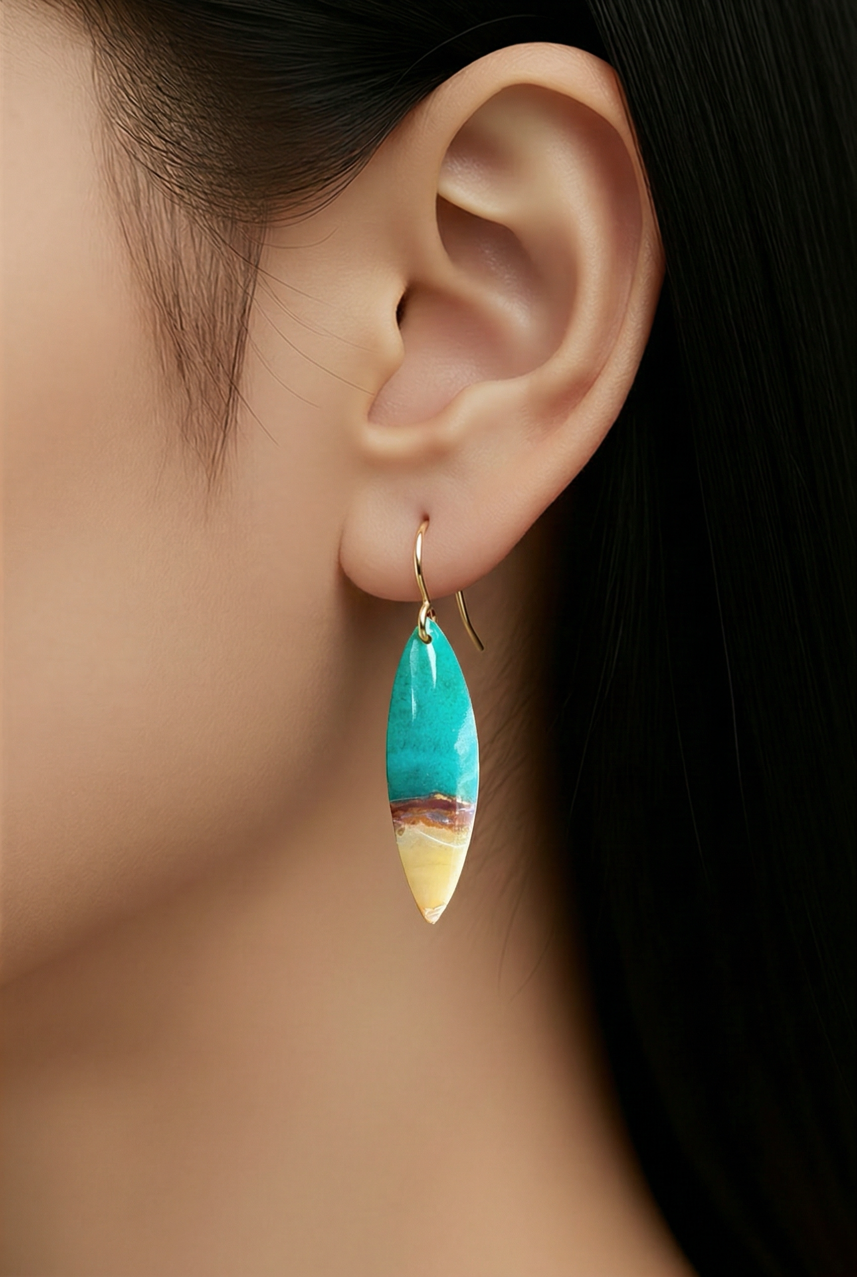 Opalized Wood Teal Drop Earrings