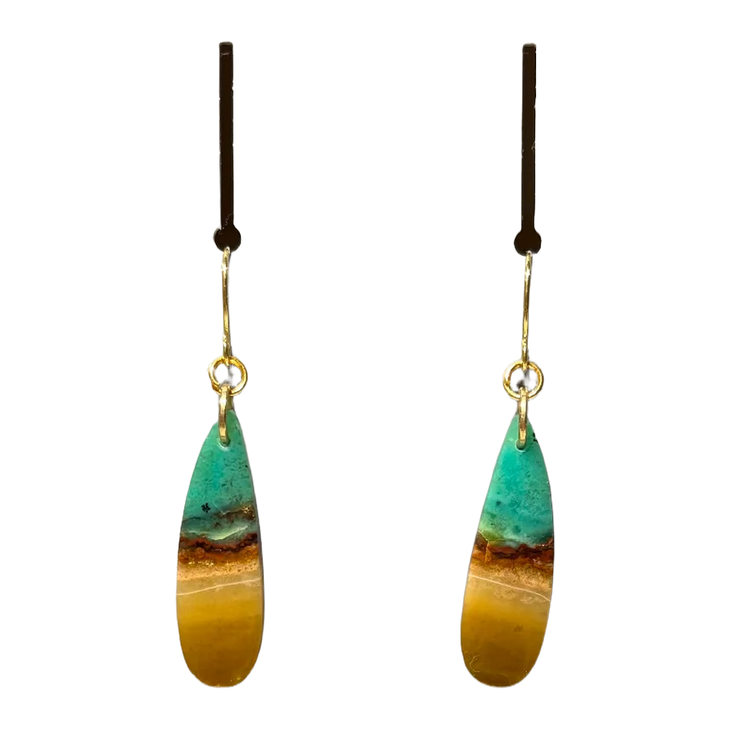Opalized Wood Teal Drop Earrings