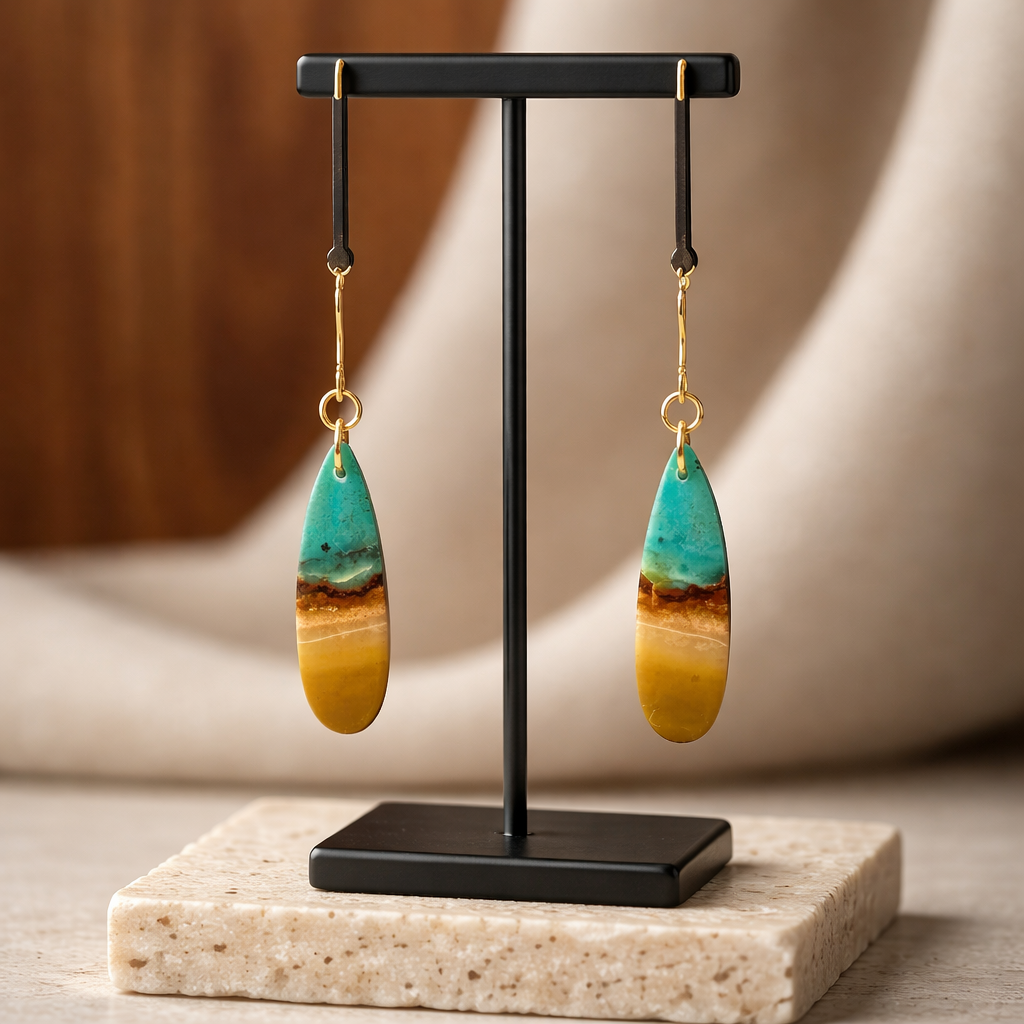 Opalized Wood Teal Drop Earrings
