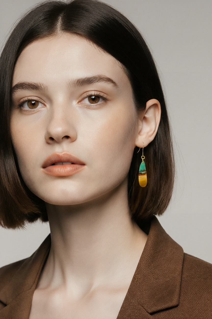 Opalized Wood Teal Drop Earrings