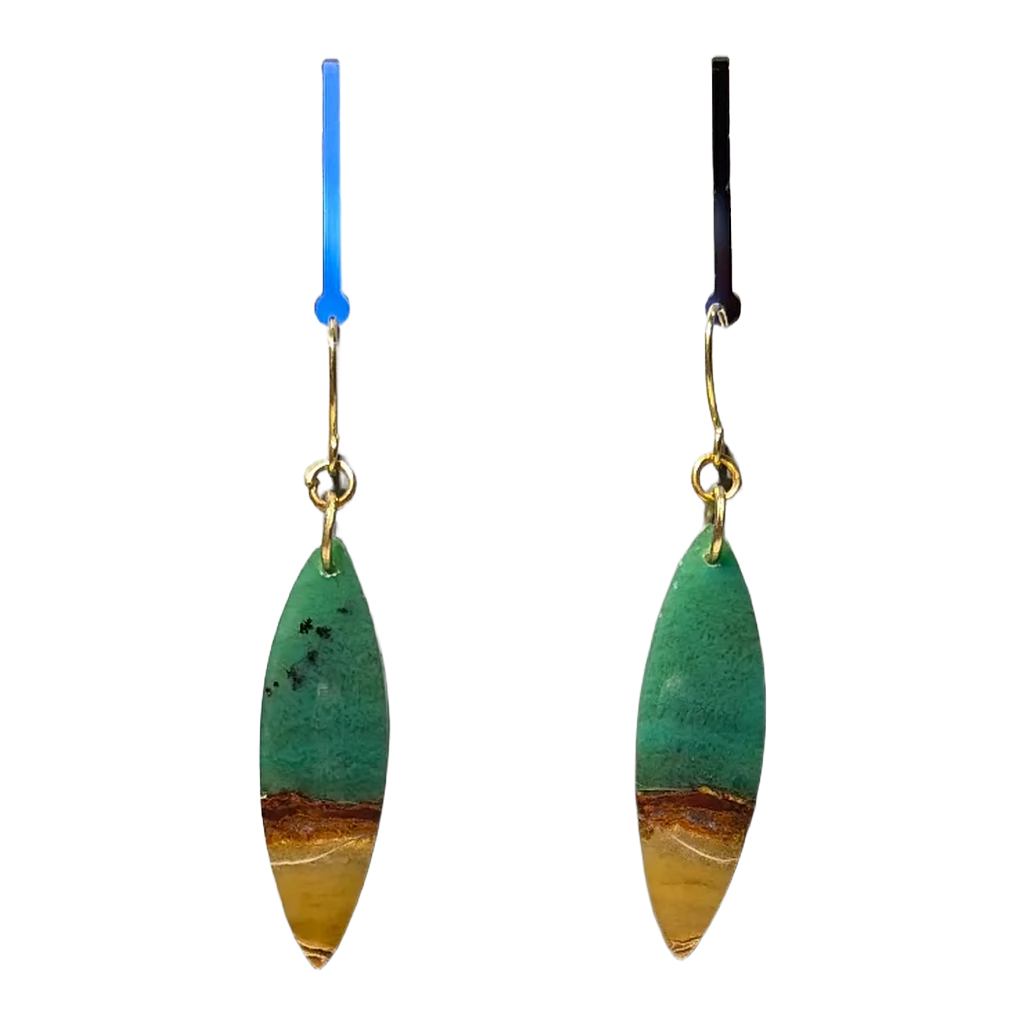 Opalized Wood Teal Drop Earrings