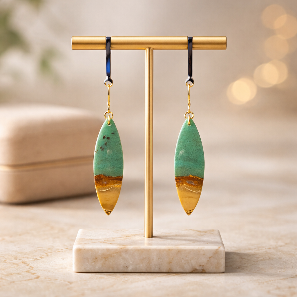 Opalized Wood Teal Drop Earrings