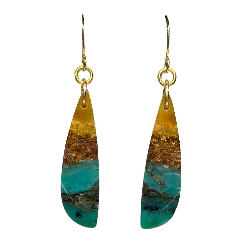 Opalized Wood Teal Drop Earrings
