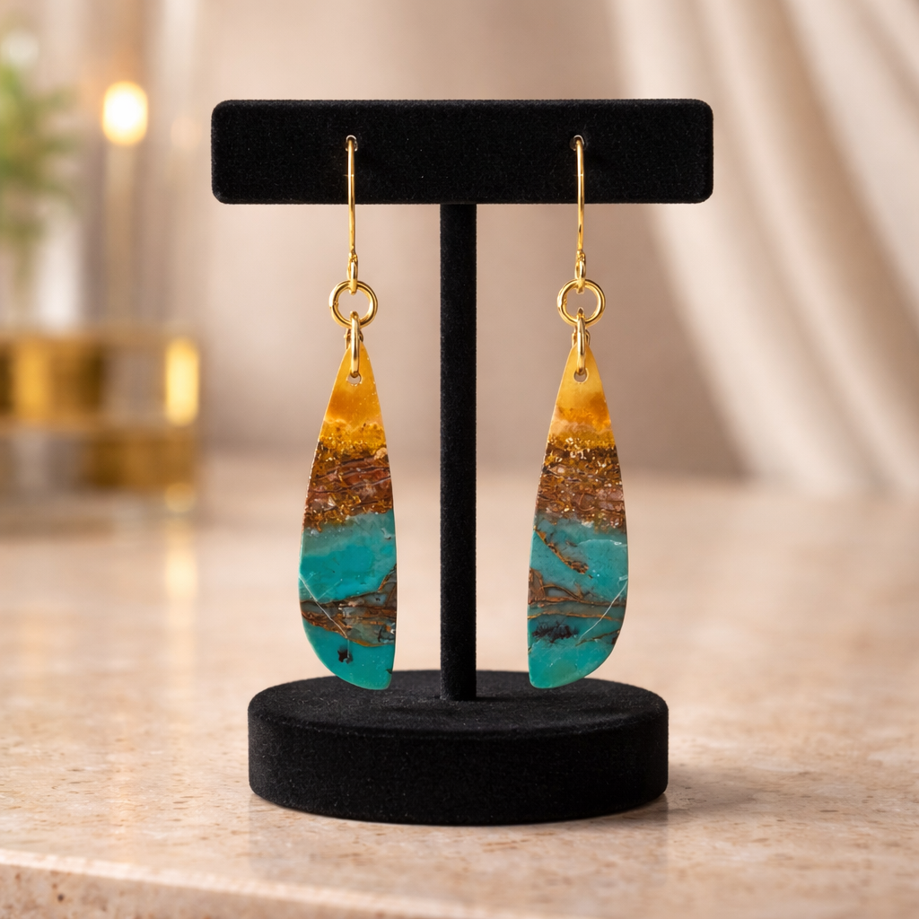 Opalized Wood Teal Drop Earrings
