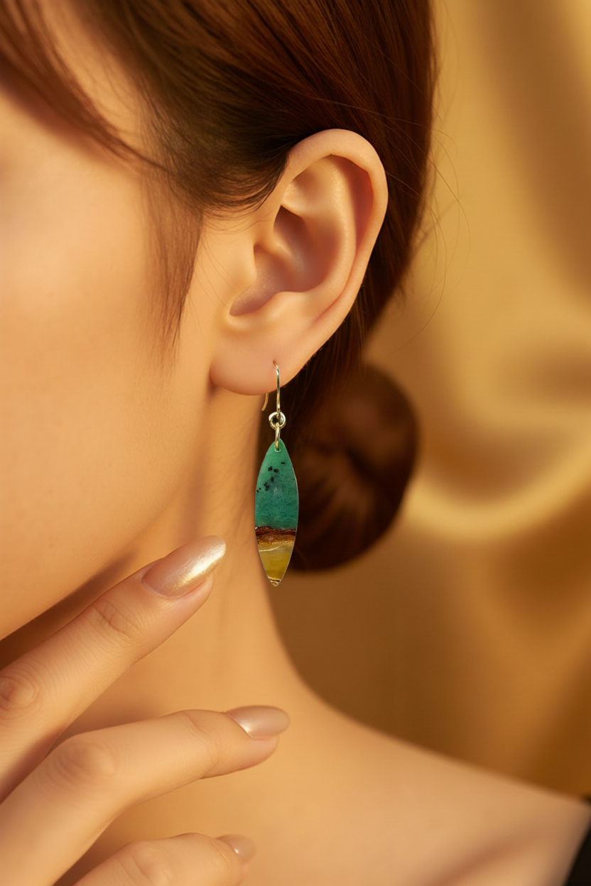 Opalized Wood Teal Drop Earrings
