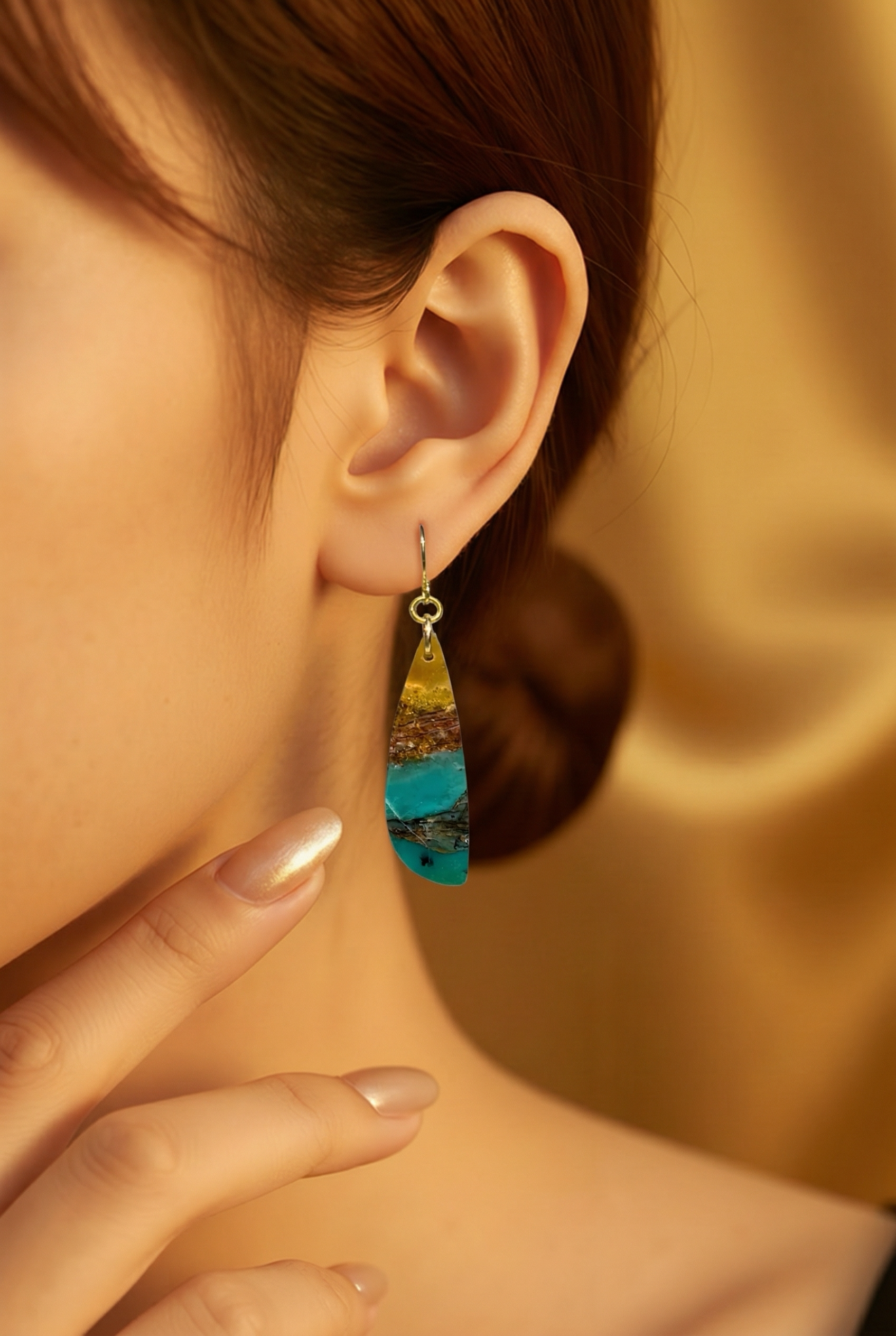 Opalized Wood Teal Drop Earrings