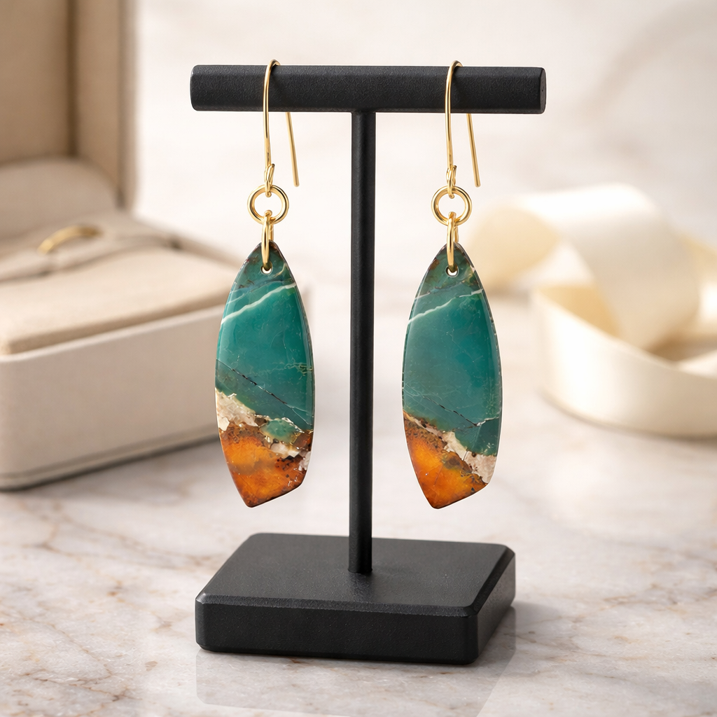 Opalized Wood Teal Drop Earrings