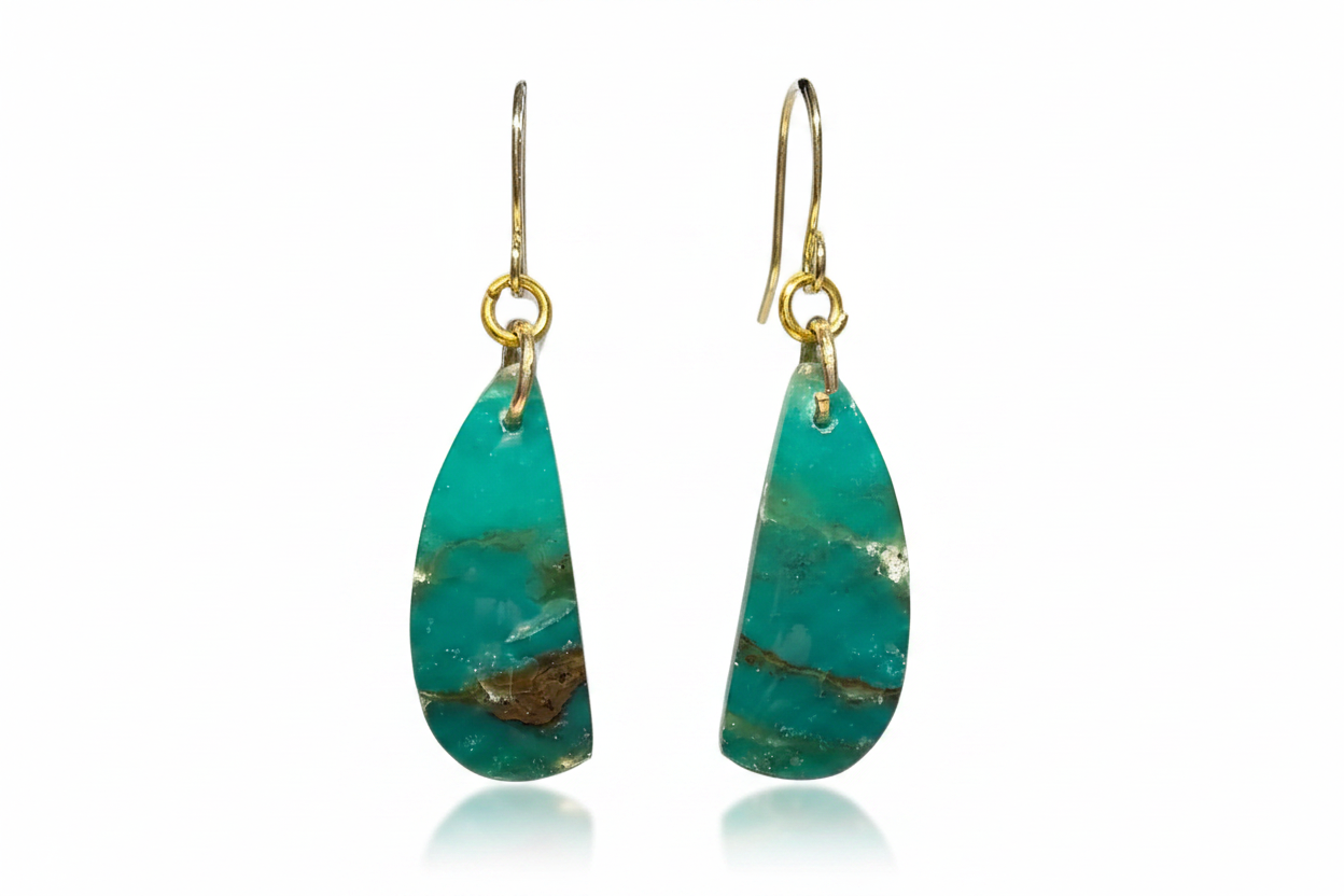 Opalized Wood Teal Drop Earrings