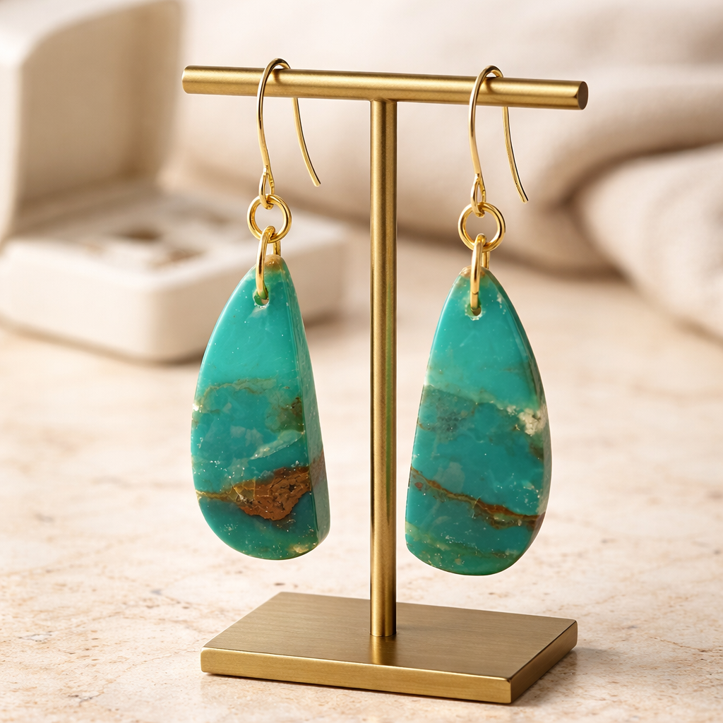 Opalized Wood Teal Drop Earrings