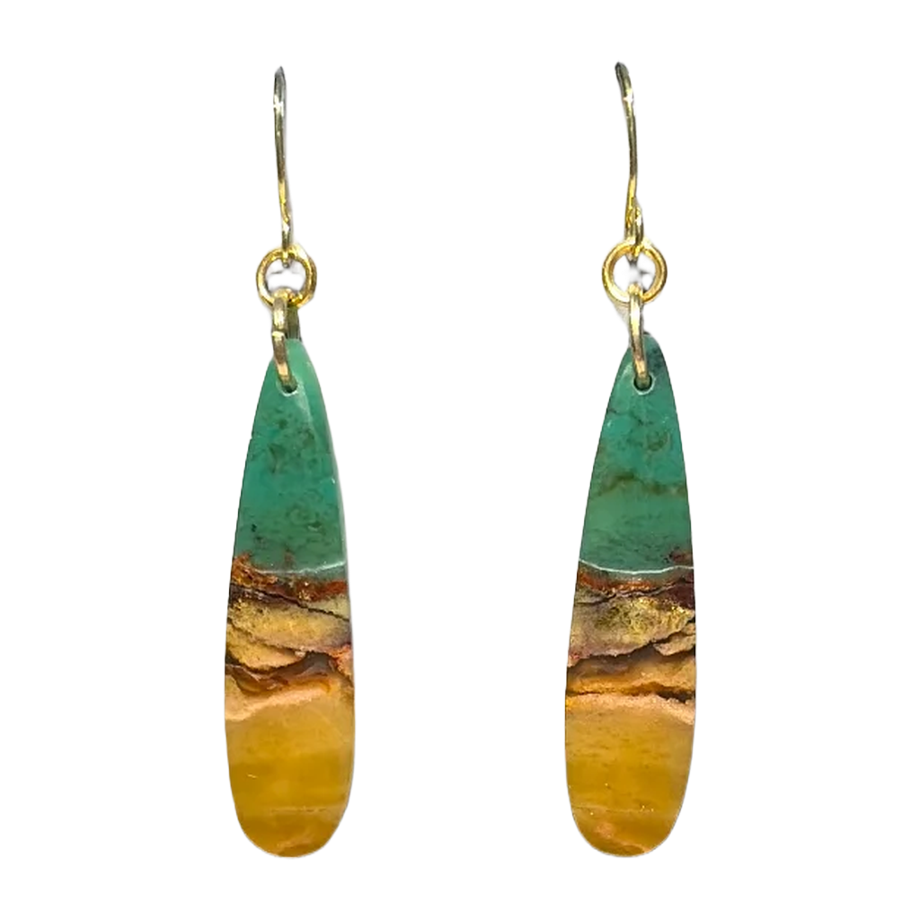 Opalized Wood Teal Drop Earrings