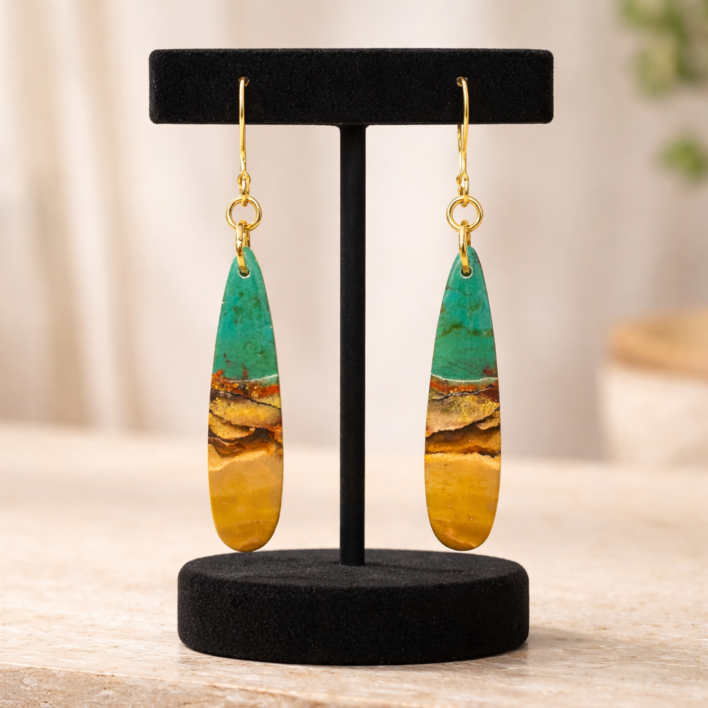 Opalized Wood Teal Drop Earrings