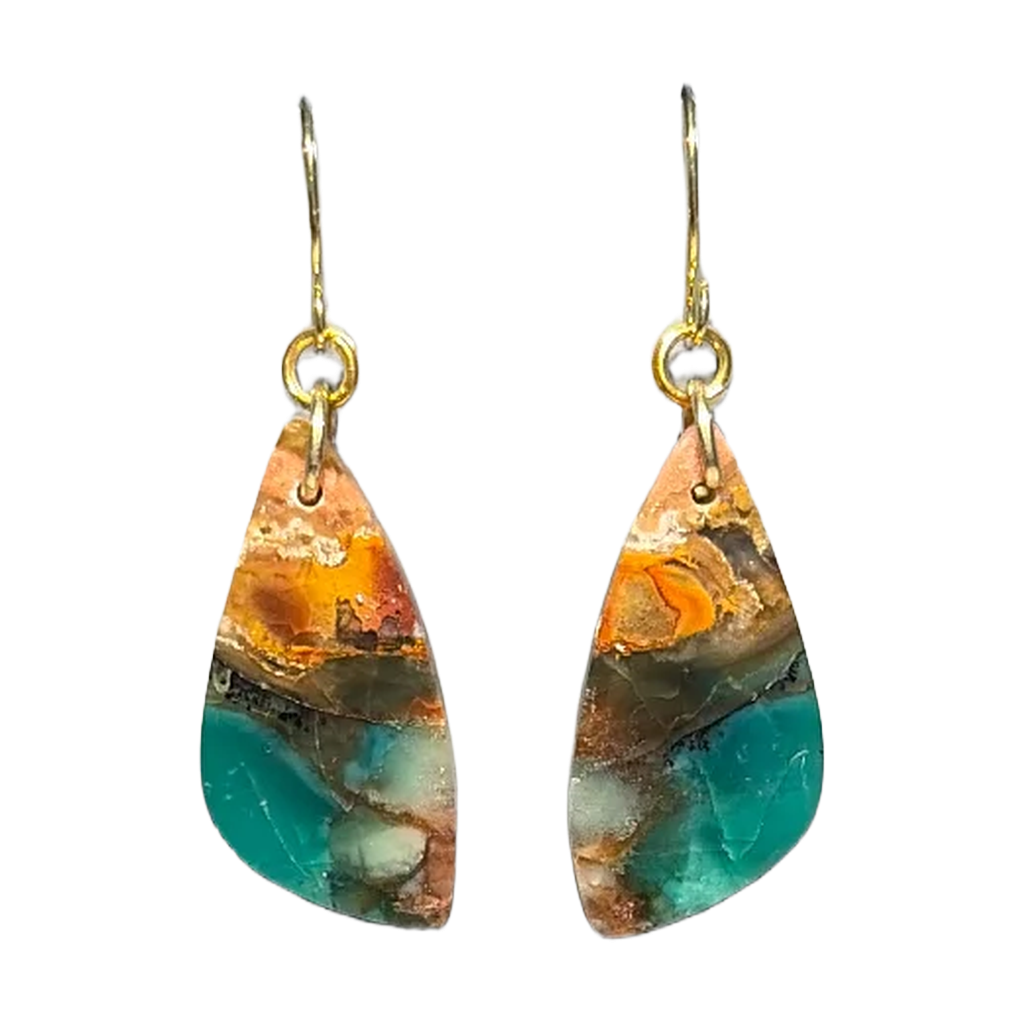 Opalized Wood Teal Drop Earrings