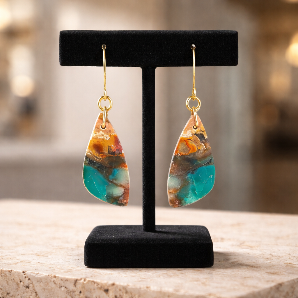 Opalized Wood Teal Drop Earrings