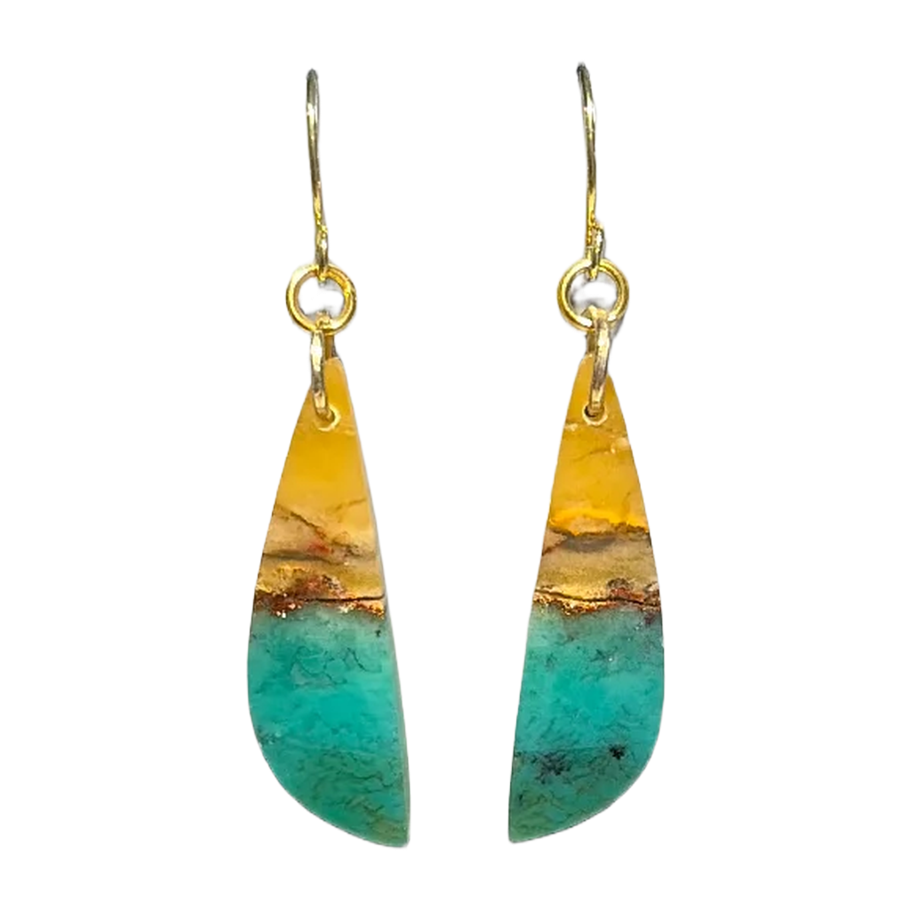 Opalized Wood Teal Drop Earrings