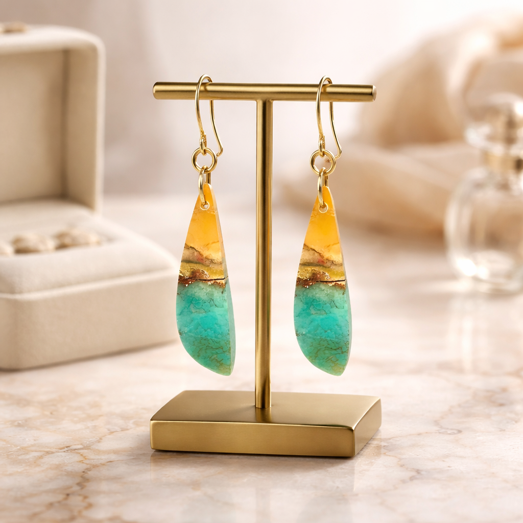 Opalized Wood Teal Drop Earrings