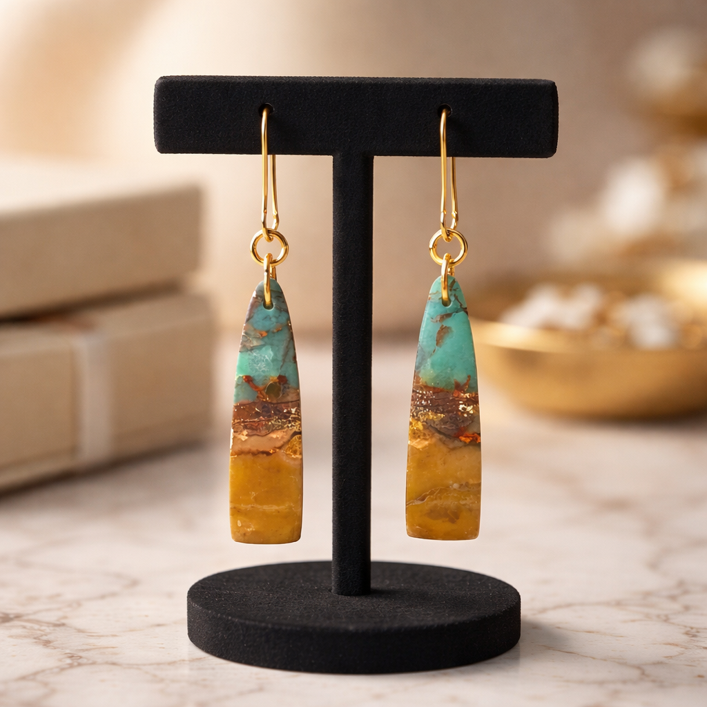 Opalized Wood Teal Drop Earrings