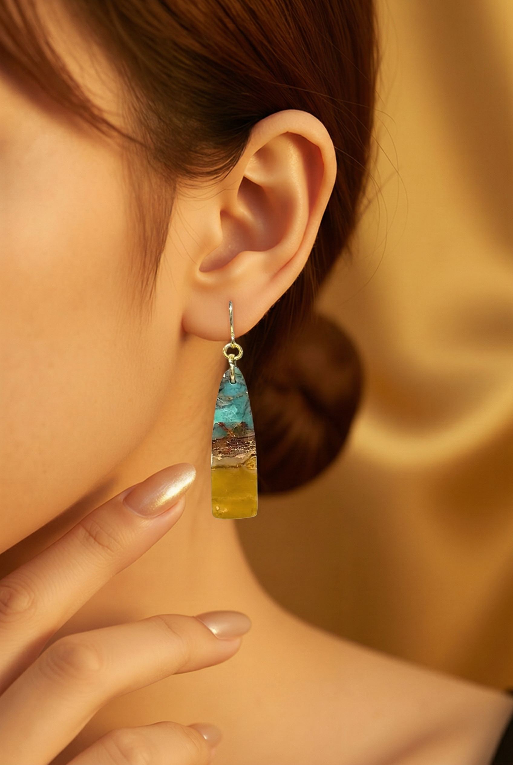 Opalized Wood Teal Drop Earrings