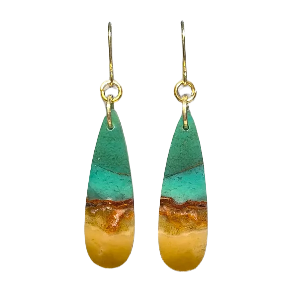Opalized Wood Teal Drop Earrings