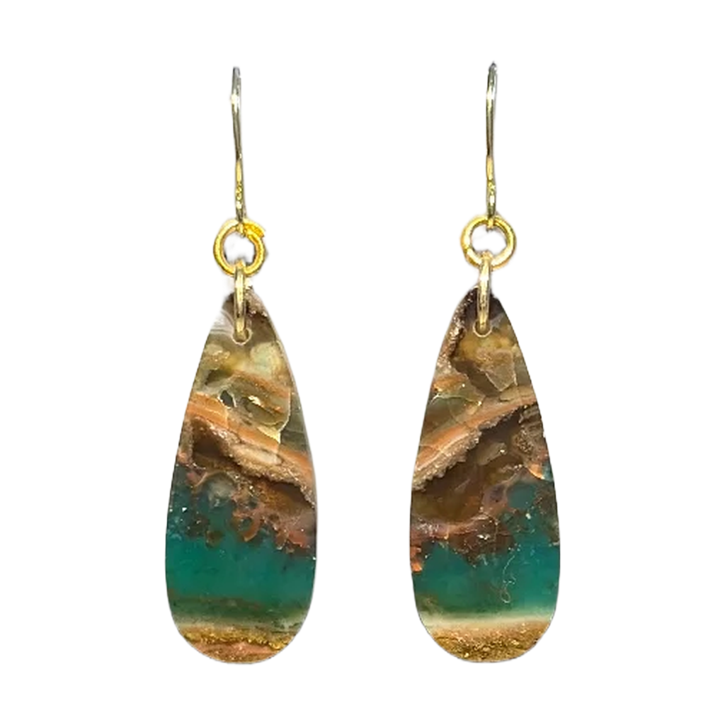 Opalized Wood Teal Drop Earrings