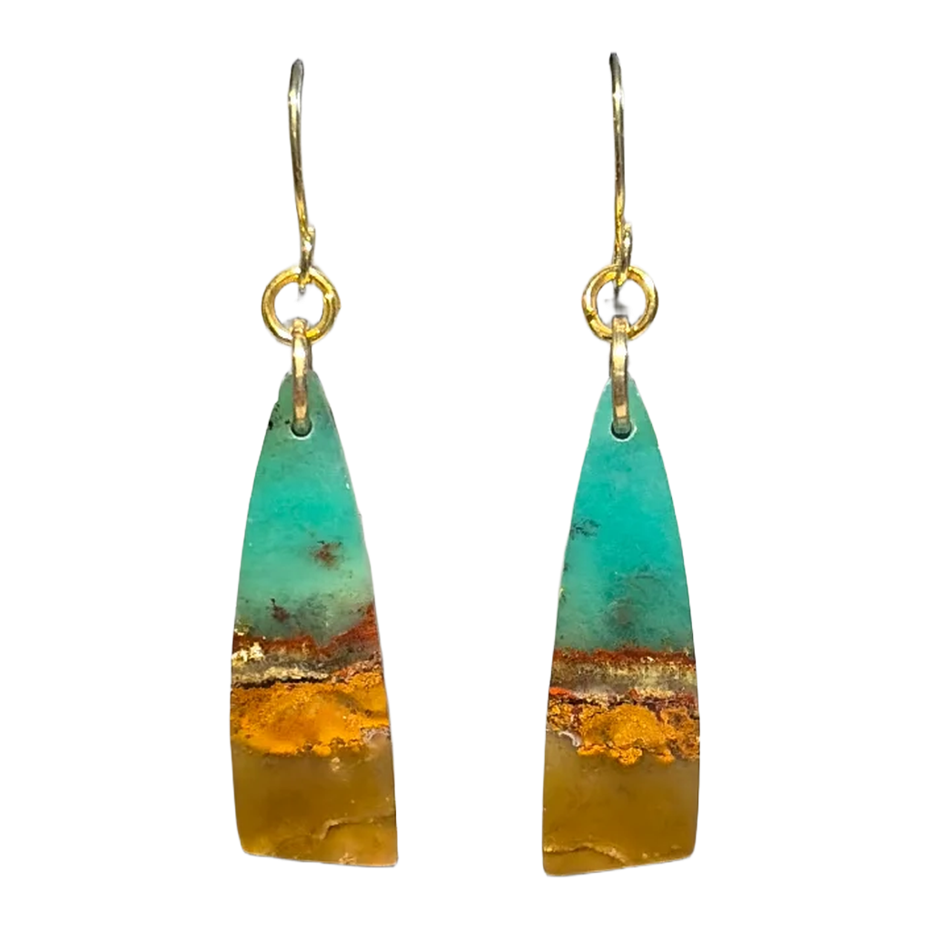 Opalized Wood Teal Drop Earrings
