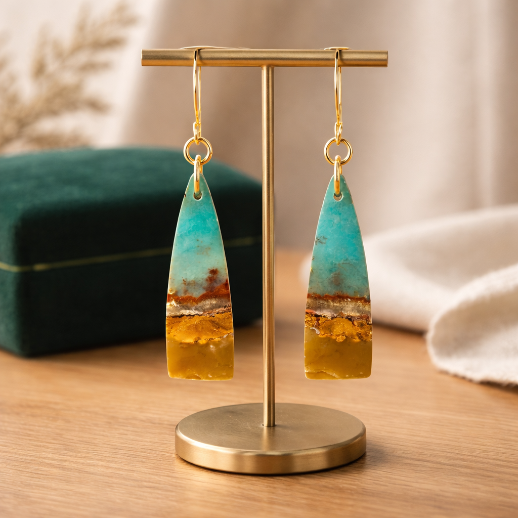 Opalized Wood Teal Drop Earrings