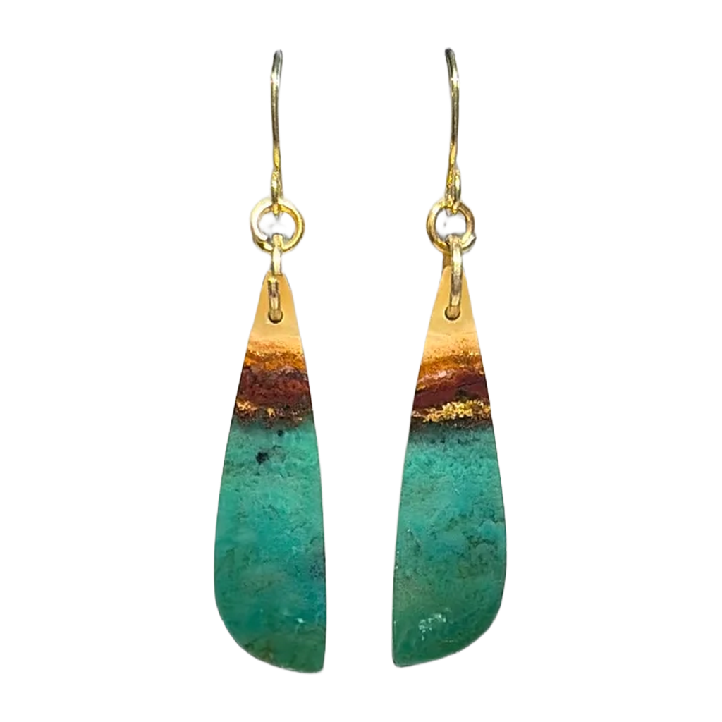 Opalized Wood Teal Drop Earrings