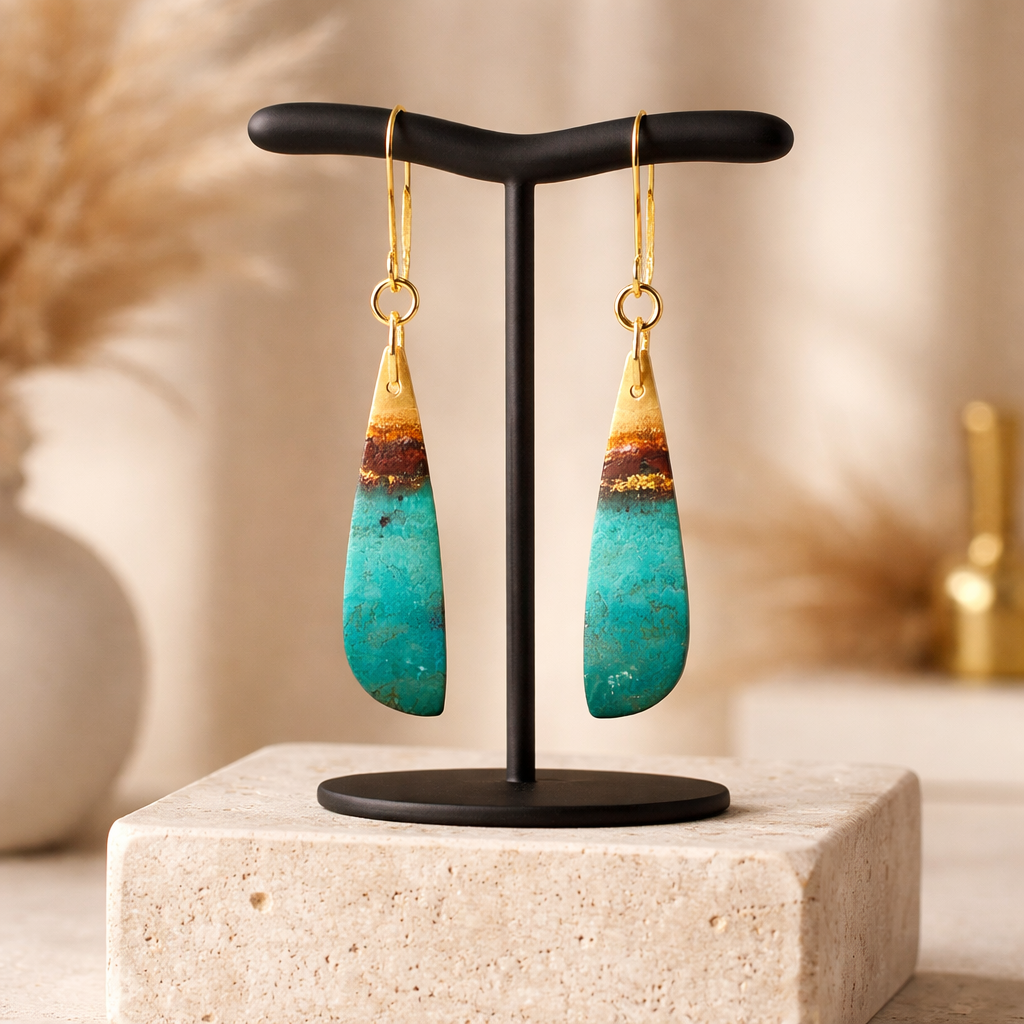 Opalized Wood Teal Drop Earrings
