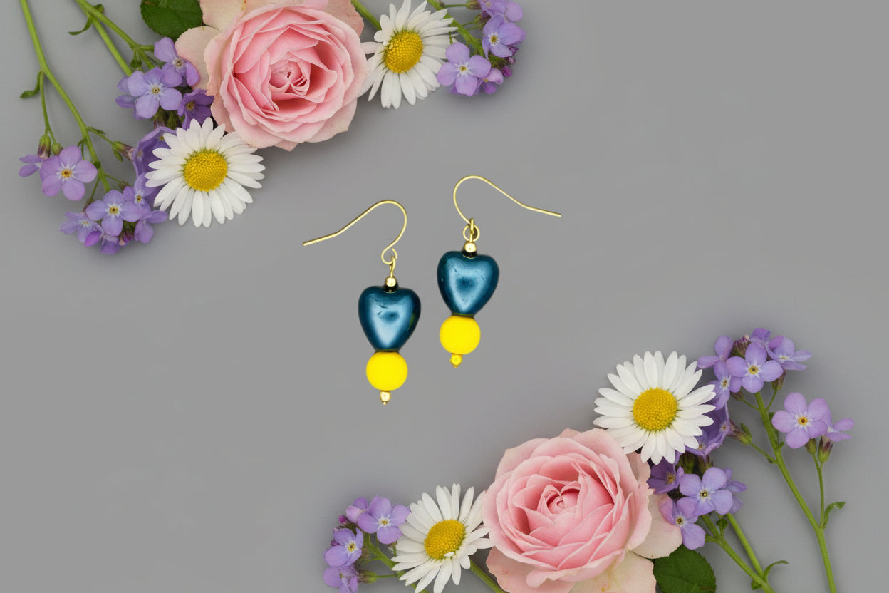 Blue Ceramic Heart Drop Earrings Janice Boutique Shop