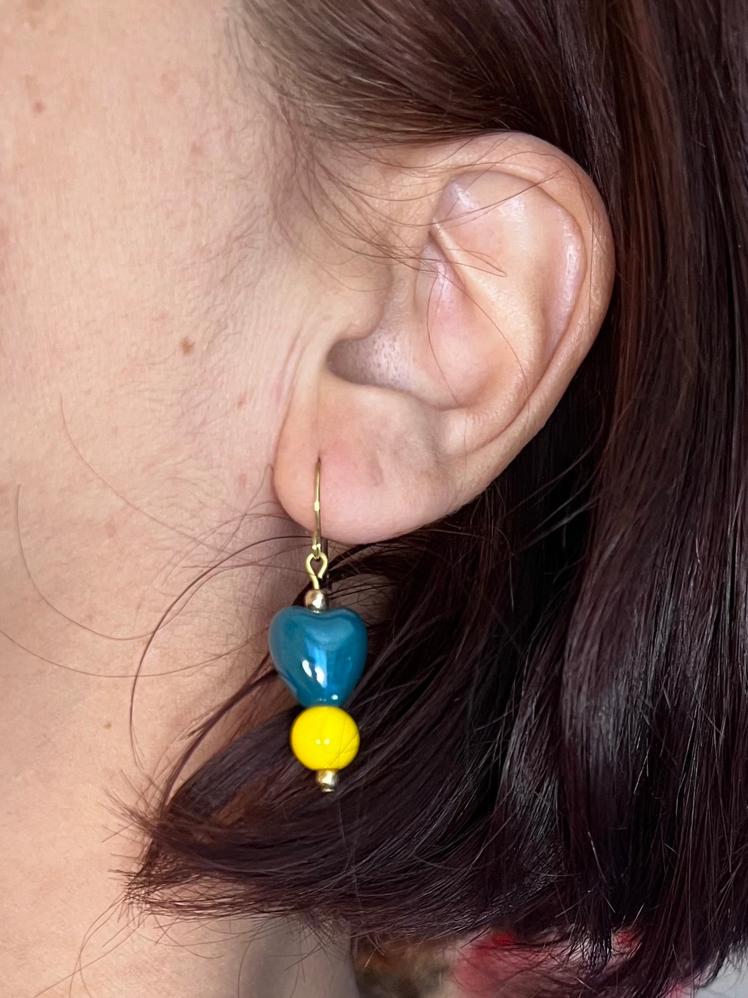 Blue Ceramic Heart Drop Earrings