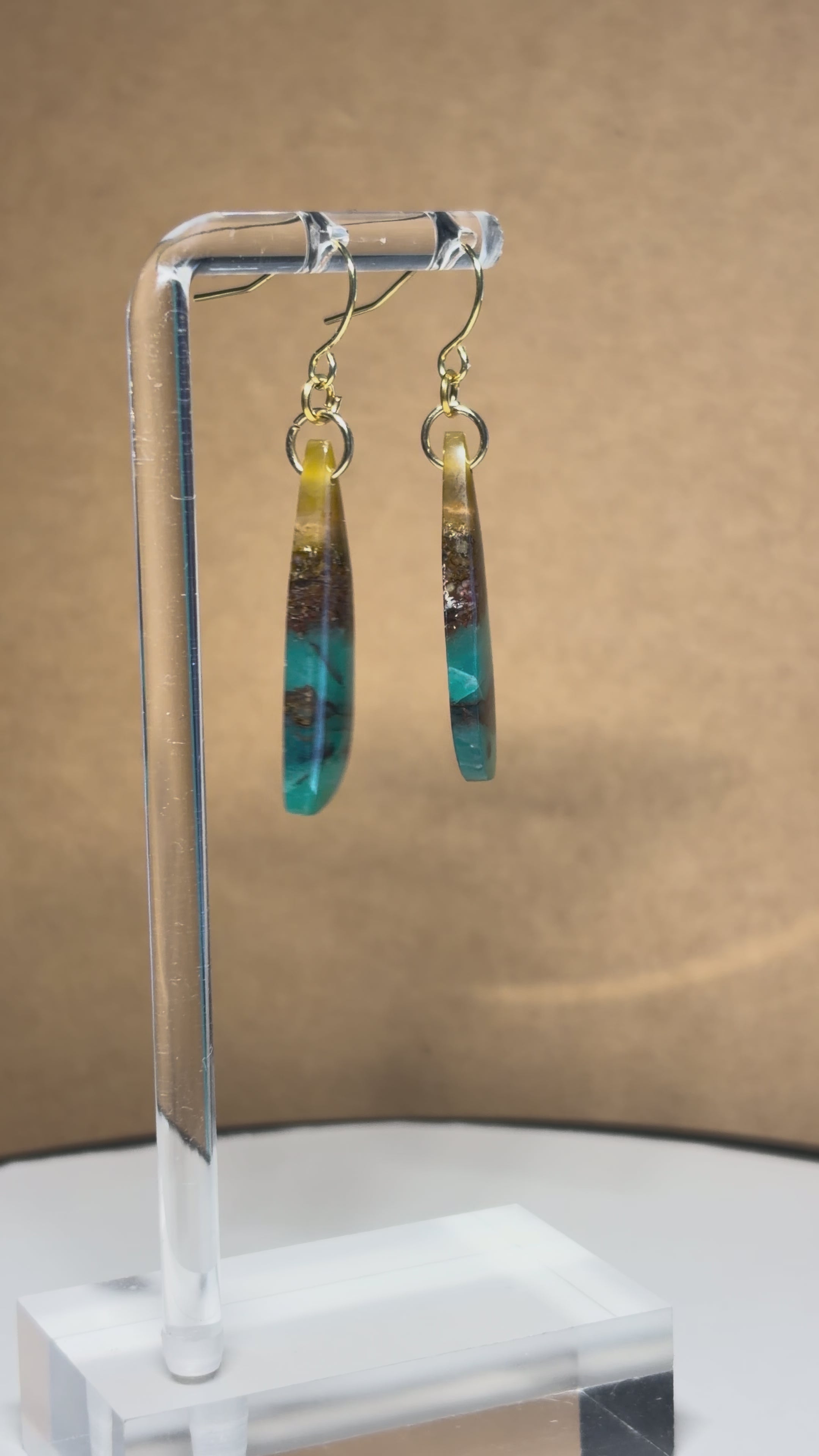 Opalized Wood Teal Drop Earrings